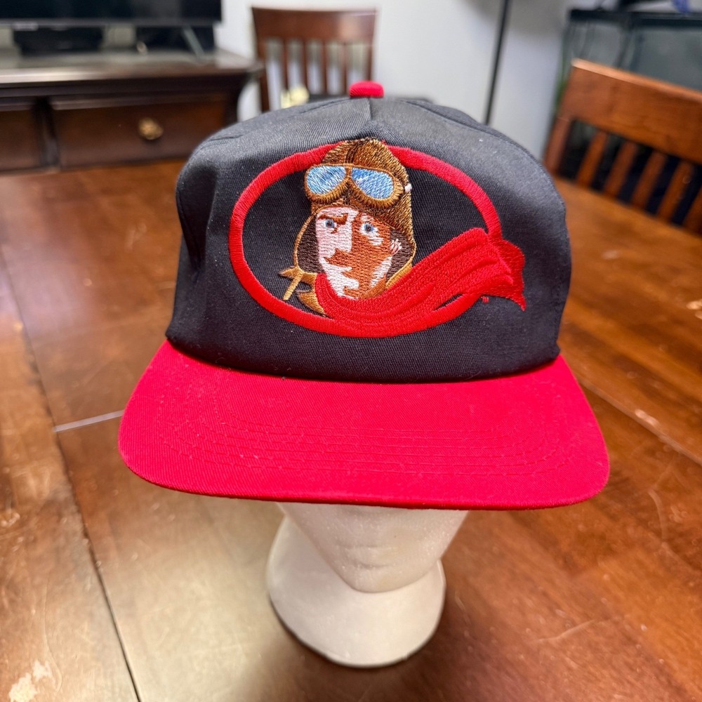 K-Products Red Baron Snapback Hat Mens OSFA Black Red Vintage Pilot Graphic USA